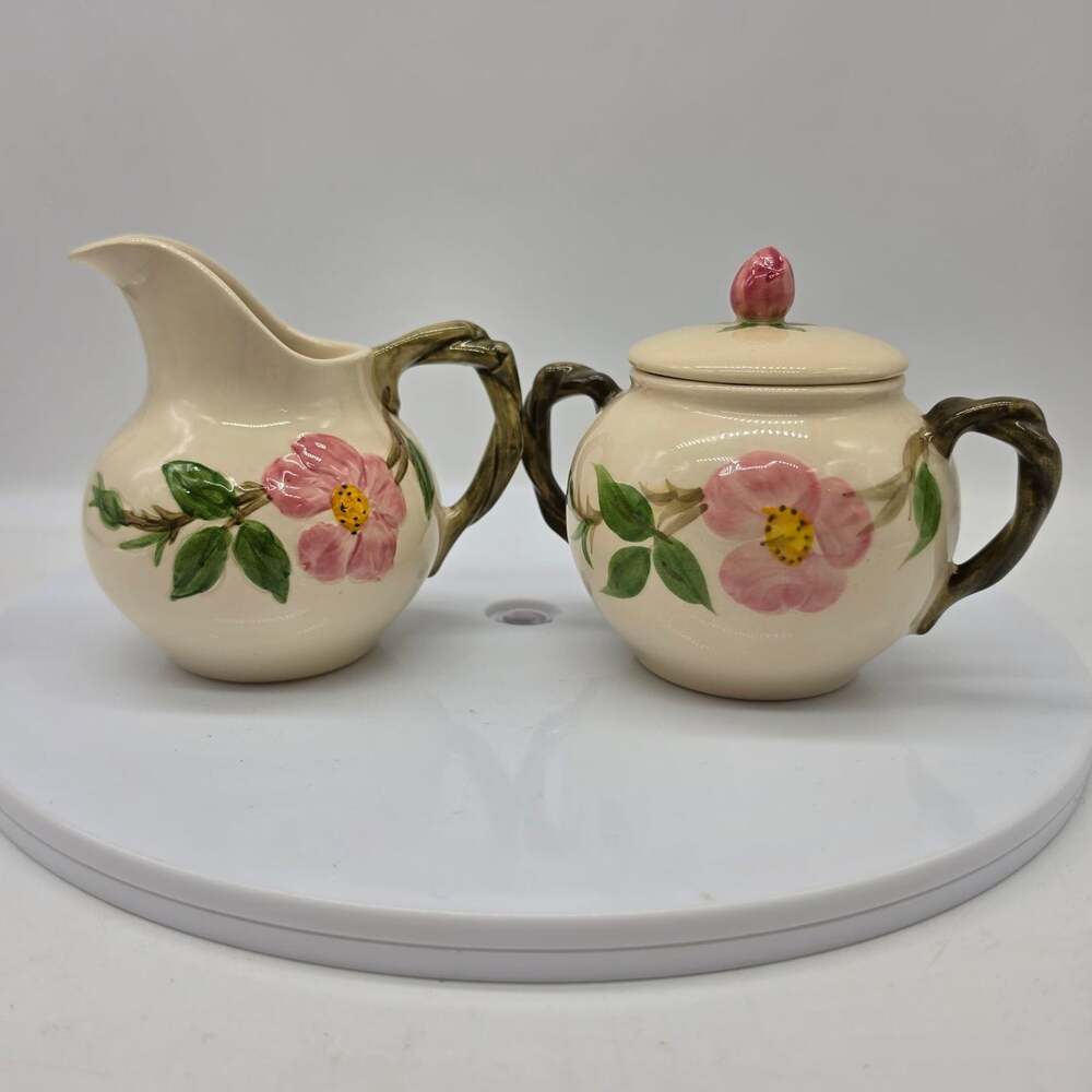 Vintage Franciscan Desert Rose Creamer & Lidded Sugar Bowl Set Cottagecore USA